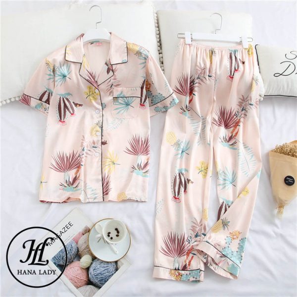 Pijama lụa tơ họa tiết lá nhã nhặn PJ184 8 Pijama lụa tơ họa tiết lá nhã nhặn PJ184 13