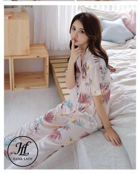 Pijama lụa tơ họa tiết lá nhã nhặn PJ184 7 Pijama lụa tơ họa tiết lá nhã nhặn PJ184 12