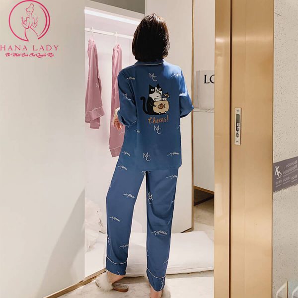 Pijama lụa tơ cao cấp họa tiết Panda sang chảnh PJ450 8 Pijama lụa tơ cao cấp họa tiết Panda sang chảnh PJ450 12
