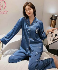Pijama lụa tơ cao cấp họa tiết Panda sang chảnh PJ450 3 Pijama lụa tơ cao cấp họa tiết Panda sang chảnh PJ450 7