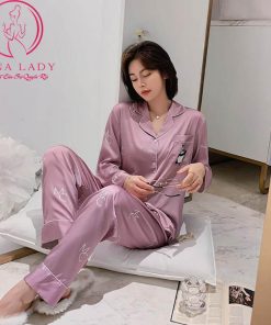 Pijama lụa tơ cao cấp họa tiết gấu Panda đơn giản PJ449 3 Pijama lụa tơ cao cấp họa tiết gấu Panda đơn giản PJ449 8