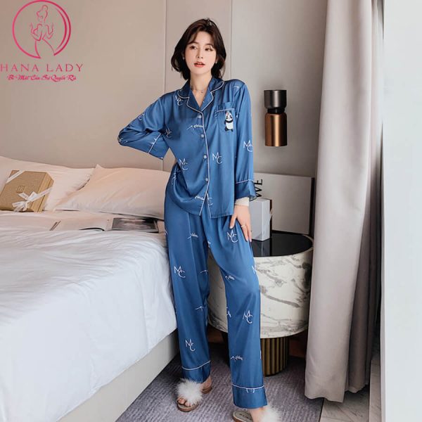 Pijama lụa tơ cao cấp họa tiết Panda sang chảnh PJ450 6 Pijama lụa tơ cao cấp họa tiết Panda sang chảnh PJ450 10