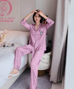 Pijama lụa tơ cao cấp họa tiết gấu Panda đơn giản PJ449 5 Pijama lụa tơ cao cấp họa tiết gấu Panda đơn giản PJ449 10