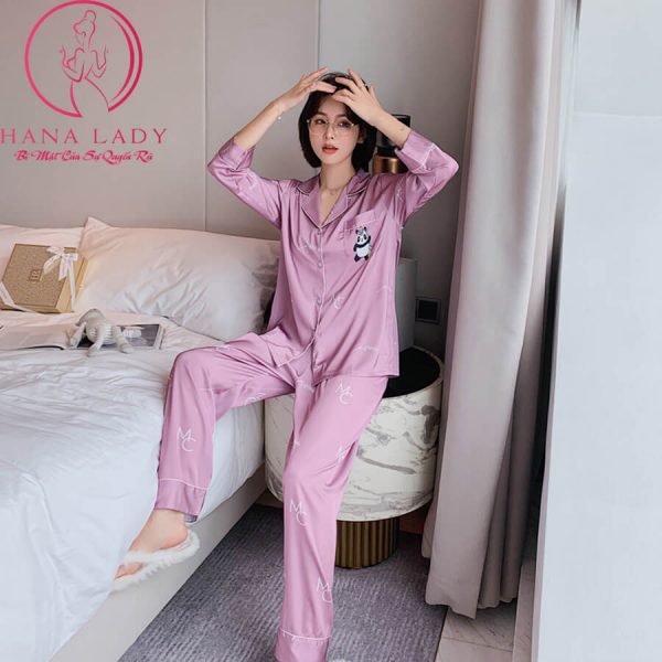 Pijama lụa tơ cao cấp họa tiết gấu Panda đơn giản PJ449 7 Pijama lụa tơ cao cấp họa tiết gấu Panda đơn giản PJ449 12