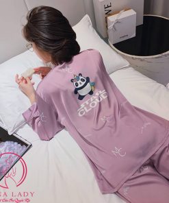 Pijama lụa tơ cao cấp họa tiết gấu Panda đơn giản PJ449 4 Pijama lụa tơ cao cấp họa tiết gấu Panda đơn giản PJ449 9