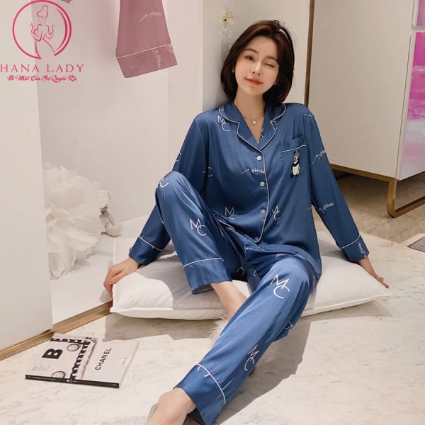 Pijama lụa tơ cao cấp họa tiết Panda sang chảnh PJ450 7 Pijama lụa tơ cao cấp họa tiết Panda sang chảnh PJ450 11