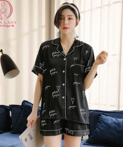 Pijama lụa tơ cao cấp họa tiết chữ PJ456 23