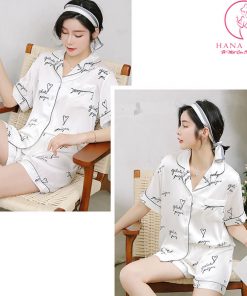 Pijama lụa tơ cao cấp họa tiết chữ PJ456 19