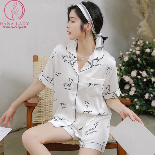 Pijama lụa tơ cao cấp họa tiết chữ PJ456 25