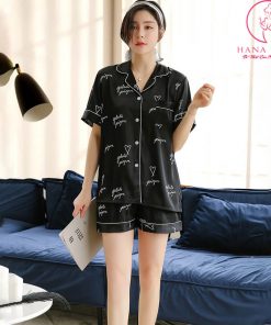 Pijama lụa tơ cao cấp họa tiết chữ PJ456 15