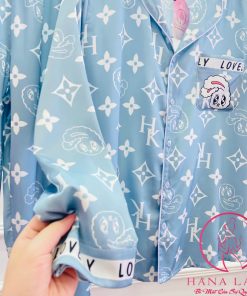 Pijama lụa họa tiết Chanel sang chảnh viền chữ siêu style - xanh PJ459BL 5 Pijama lụa họa tiết Chanel sang chảnh viền chữ siêu style - xanh PJ459BL 14
