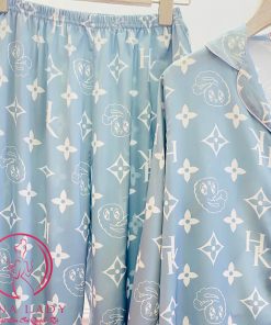 Pijama lụa họa tiết Chanel sang chảnh viền chữ siêu style - xanh PJ459BL 4 Pijama lụa họa tiết Chanel sang chảnh viền chữ siêu style - xanh PJ459BL 13