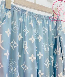 Pijama lụa họa tiết Chanel sang chảnh viền chữ siêu style - xanh PJ459BL 3 Pijama lụa họa tiết Chanel sang chảnh viền chữ siêu style - xanh PJ459BL 12