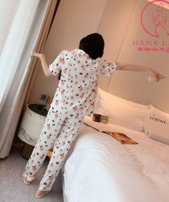 Pijama lụa tơ họa tiết quả đào tay cộc cao cấp PJ469 11