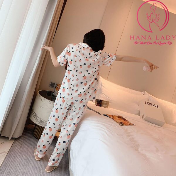 Pijama lụa tơ họa tiết quả đào tay cộc cao cấp PJ469 15
