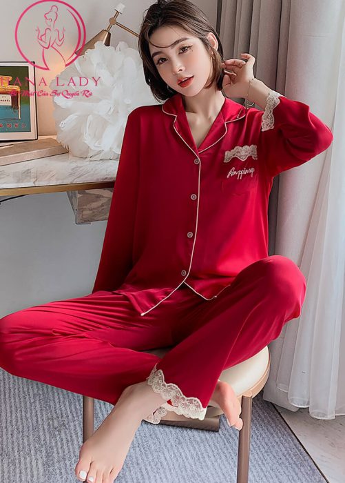 Pijama lụa tơ trơn phối ren cao cấp PJ465 20