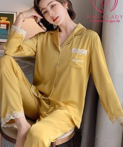 Pijama lụa tơ trơn phối ren cao cấp PJ465 17
