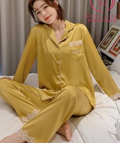Pijama lụa tơ trơn phối ren cao cấp PJ465 14
