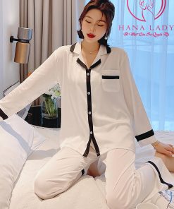 Pijama lụa tơ trơn phối viền đen cao cấp PJ468 13