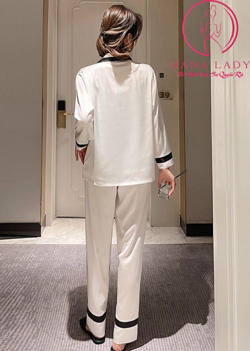 Pijama lụa tơ trơn phối viền đen cao cấp PJ468 15