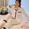 Pijama lụa tơ trơn phối viền đen cao cấp PJ468 1 Pijama lụa tơ trơn phối viền đen cao cấp PJ468 1