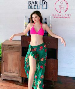 Chân váy choàng bikini voan tơ hoa xanh BN116 7