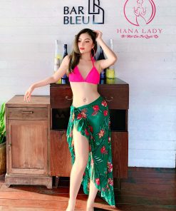 Chân váy choàng bikini voan tơ hoa xanh BN116 9