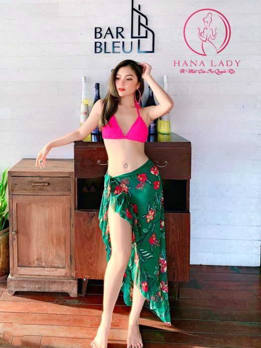 Chân váy choàng bikini voan tơ hoa xanh BN116 10