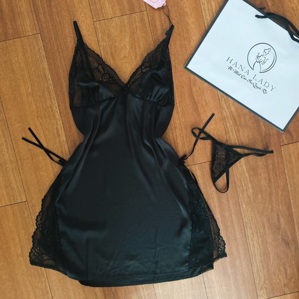 Váy ngủ lụa basic phối ren xẻ tà cao cấp VN435 15 Váy ngủ lụa basic phối ren xẻ tà cao cấp VN435 25