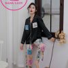 Pijama lụa tơ cao cấp họa tiết phối hình hiện đại PJ054 1