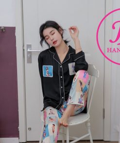 Pijama lụa tơ cao cấp họa tiết phối hình hiện đại PJ054 3 Pijama lụa tơ cao cấp họa tiết phối hình hiện đại PJ054 10