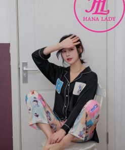 Pijama lụa tơ cao cấp họa tiết phối hình hiện đại PJ054 6 Pijama lụa tơ cao cấp họa tiết phối hình hiện đại PJ054 13