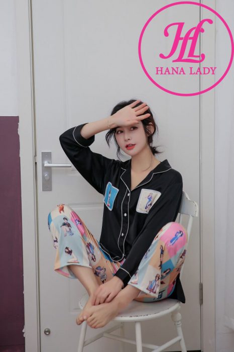 Pijama lụa tơ cao cấp họa tiết phối hình hiện đại PJ054 10 Pijama lụa tơ cao cấp họa tiết phối hình hiện đại PJ054 17