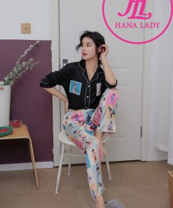 Pijama lụa tơ cao cấp họa tiết phối hình hiện đại PJ054 5 Pijama lụa tơ cao cấp họa tiết phối hình hiện đại PJ054 12