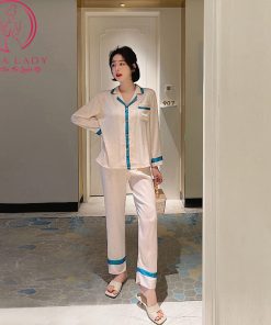 Pijama lụa tơ phối viện họa tiết nhí cao cấp PJ478 5 Pijama lụa tơ phối viện họa tiết nhí cao cấp PJ478 9