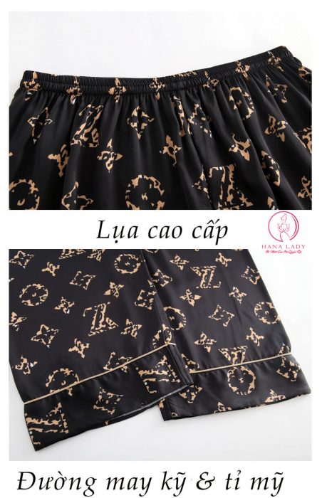 Pijama đồ ngủ lụa tơ cánh tiên cao cấp họa tiết chanel đen sang chảnh PJ472 18