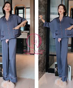 Pijama lụa tơ cánh tiên 2 túi trơn cao cấp PJ470 13