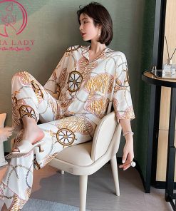 Pijama lụa cánh tiên cao cấp họa tiết sang chảnh PJ474 13