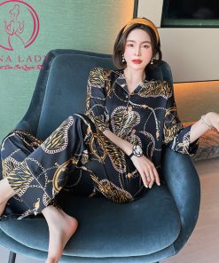Pijama lụa tơ cánh tiên cao cấp họa tiết sang chảnh PJ475 4 Pijama lụa tơ cánh tiên cao cấp họa tiết sang chảnh PJ475 7