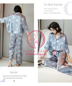 Pijama lụa tơ cánh tiên cao cấp họa tiết chim công sang chảnh PJ476 4 Pijama lụa tơ cánh tiên cao cấp họa tiết chim công sang chảnh PJ476 7