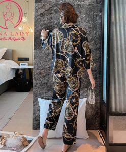 Pijama lụa tơ cánh tiên cao cấp họa tiết sang chảnh PJ475 3 Pijama lụa tơ cánh tiên cao cấp họa tiết sang chảnh PJ475 6