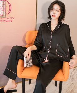 Pijama lụa tơ cánh tiên 2 túi trơn cao cấp PJ470 11