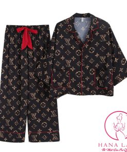 Pijama đồ ngủ lụa tơ cánh tiên cao cấp họa tiết chanel đen sang chảnh PJ472 14