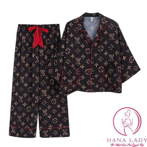 Pijama đồ ngủ lụa tơ cánh tiên cao cấp họa tiết chanel đen sang chảnh PJ472 17