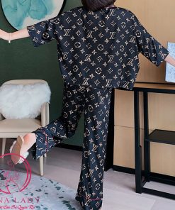 Pijama đồ ngủ lụa tơ cánh tiên cao cấp họa tiết chanel đen sang chảnh PJ472 13