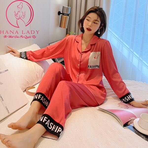 Pijama lụa tơ trơn phối chữ cao cấp PJ477 10 Pijama lụa tơ trơn phối chữ cao cấp PJ477 16