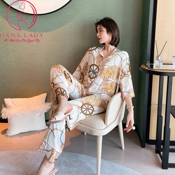 Pijama lụa cánh tiên cao cấp họa tiết sang chảnh PJ474 14