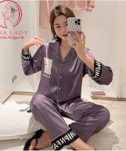Pijama lụa tơ trơn phối chữ cao cấp PJ477 4 Pijama lụa tơ trơn phối chữ cao cấp PJ477 10