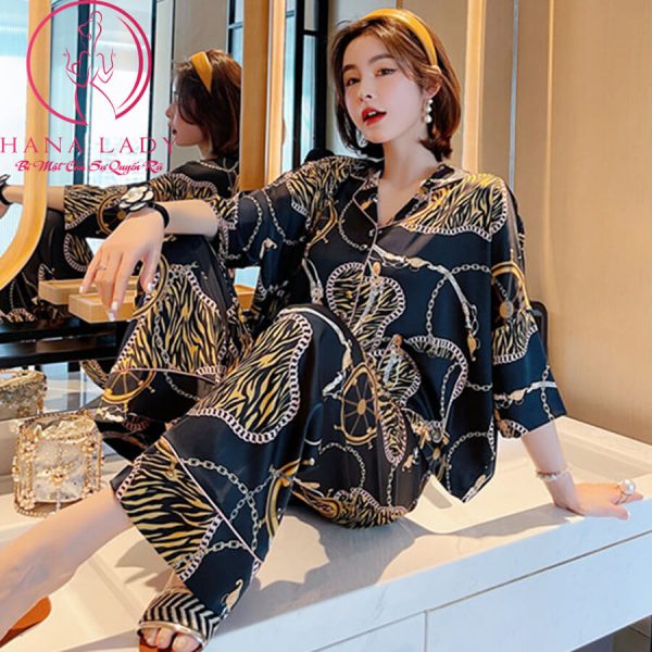 Pijama lụa tơ cánh tiên cao cấp họa tiết sang chảnh PJ475 7 Pijama lụa tơ cánh tiên cao cấp họa tiết sang chảnh PJ475 10