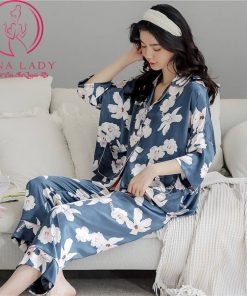 Pijama lụa tơ cao cấp họa tiết hoa cánh tiên PJ471 9